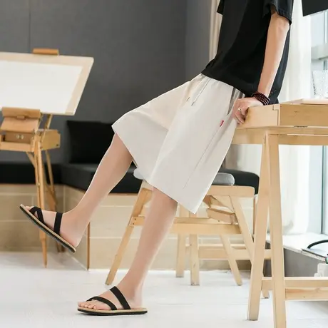 亚麻短裤男夏季棉麻五分裤子套装新中式国风大码沙滩裤冰丝大裤衩商品大图