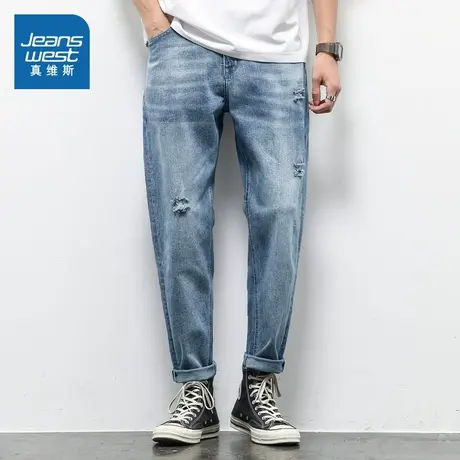 KR真维斯男装长裤2025春季新款时尚潮流青年弹力蓝色男士牛仔裤子商品大图