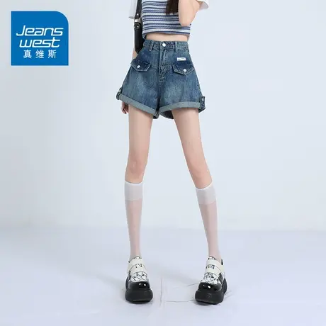 KZ真维斯夏季薄款工装三分牛仔短裤子女休闲中裤马裤热裤辣妹潮牌商品大图