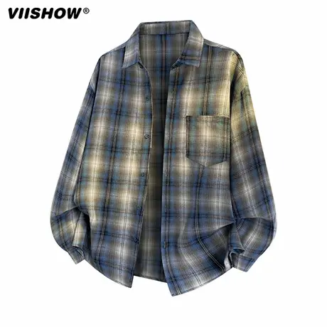 VIISHOW美式复古格子长袖衬衫男款秋季新款潮流宽松休闲衬衣外套商品大图