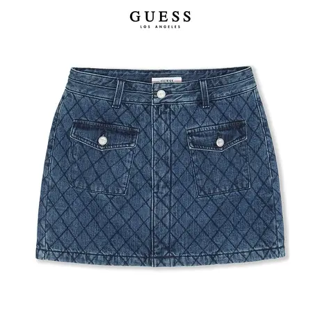 【38上新季】【秀智明星同款】GUESS 女士菱格牛仔A字短裙图片