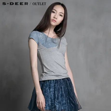 sdeer【上新】圣迪奥女装纯色青花瓷印花T恤S14280158图片
