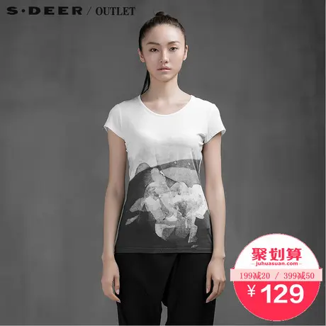 s.deer【聚】圣迪奥正品先锋文艺墨迹晕染短袖T恤S15280113图片