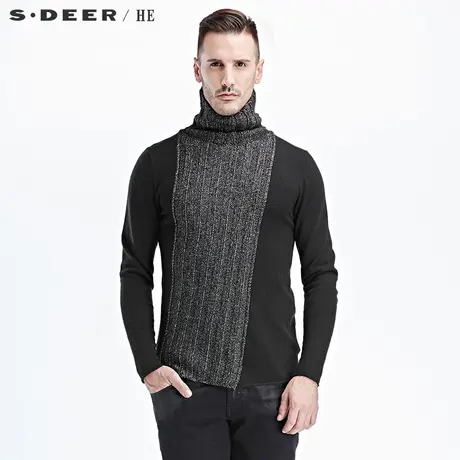 sdeerhe圣迪奥男装2017秋装拼接双色纹理高领毛衣针织衫H14373542图片