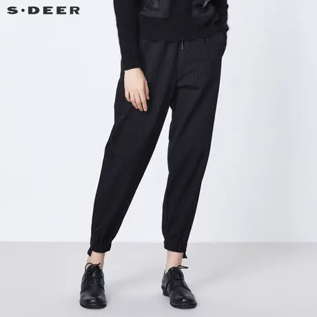 sdeer圣迪奥女装春秋装松紧抽绳撞色条纹运动休闲九分裤S21380808图片