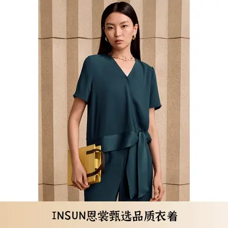 INSUN恩裳夏季三醋酸潮流绑带衬衫图片