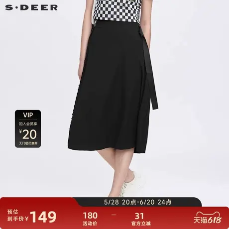 sdeer圣迪奥女装时尚松紧拼接飘带垂坠黑色长裙S22281113图片