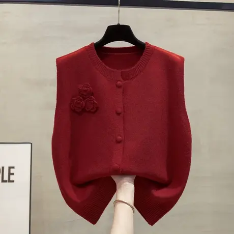 开衫圆领针织马甲背心女2025春秋新款宽松外穿马夹叠穿毛衣坎肩潮图片