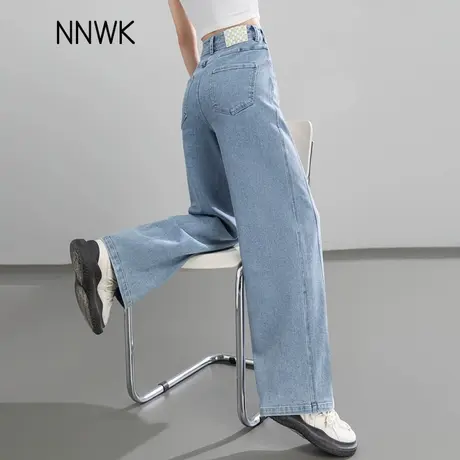 清仓浅色直筒牛仔裤女2025新款春秋季显瘦阔腿裤女高腰不对称长裤图片