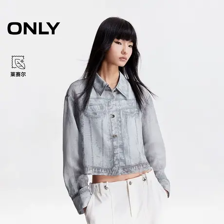 ONLY2025夏季新款舒适轻薄数码晕染印花宽松翻领短款长袖衬衫女商品大图