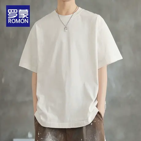 罗蒙男士纯棉短袖T恤夏季薄款2025新款透气潮流百搭上衣男款体恤图片