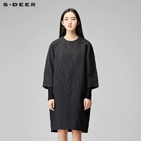 sdeer圣迪奥2018冬装新品女金属光泽肌理假两件连衣裙S17481220商品大图