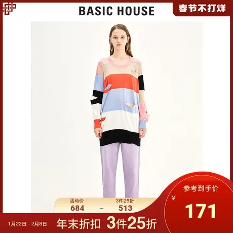 Basic House/百家好2020秋新款韩版时尚浅色牛仔裤女HUDP521K商品大图