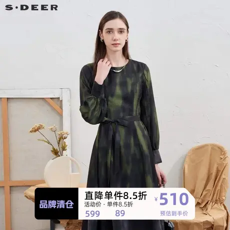 sdeer圣迪奥女装文艺OL风圆领晕染收腰连衣裙S24161202🚀商品大图