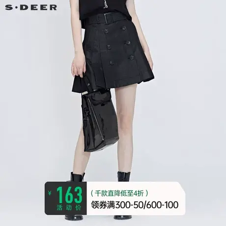 sdeer圣迪奥女装夏装复古双排扣A字短裙JK风裙子百褶裙S20281306🌒商品大图