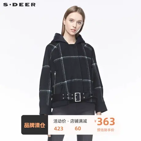 sdeer圣迪奥  🏵女装个性连帽撞色格纹拉链收腰插肩袖外套S19482210商品大图