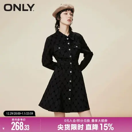 ONLY冬季A字收腰高腰短款长袖牛仔连衣裙女|122442006商品大图