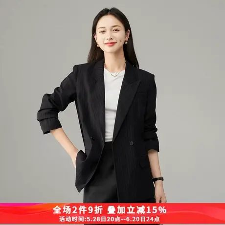 娅丽达格雷系通勤灰色廓形竖条纹西装外套女2025春季新款收腰西服商品大图