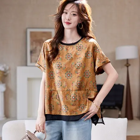 宝诗黎【新品价188元】圆领宽松提花雪纺衫AAL1092商品大图