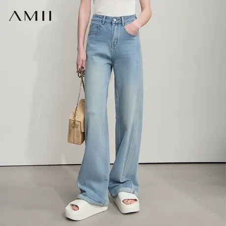 AMII【复古港风】2025秋季复古怀旧宽松直筒阔腿牛仔长裤牛仔裤女商品大图