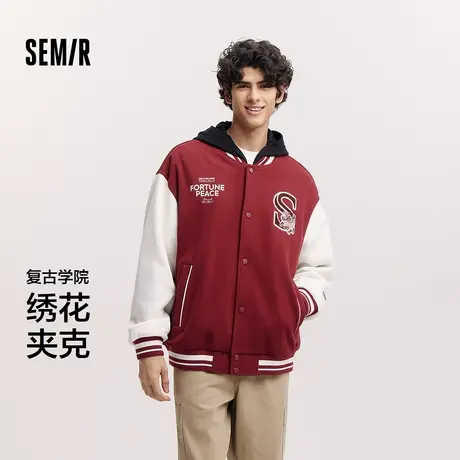 [商场同款]森马夹克男学院风绣花棒球服情侣2025春季新款外套潮流图片