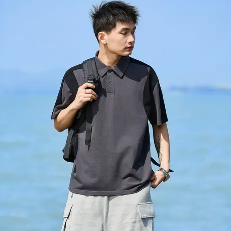 唐狮夏季新款男短袖polo衫拼接撞色翻领上衣青少年运动T恤潮图片