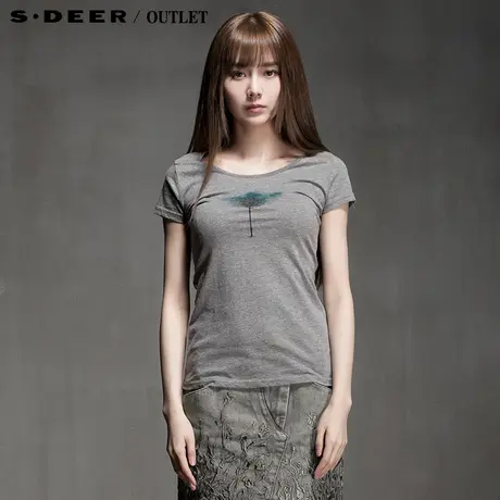 sdeer圣迪奥女装简约文艺T恤短袖T恤S14280137图片