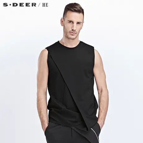 sdeerhe圣迪奥个性时尚潮流简约圆领不规则摆无袖上衣H15371672图片