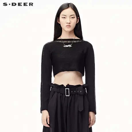 sdeer圣迪奥个性性感镂空设计短款针织衫S17383513图片