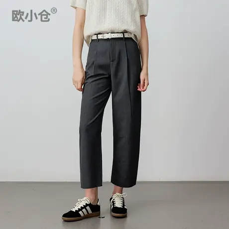 欧小仓 奶茶系列 格雷系梨型友好香蕉裤 知识分子羊毛九分西装裤商品大图