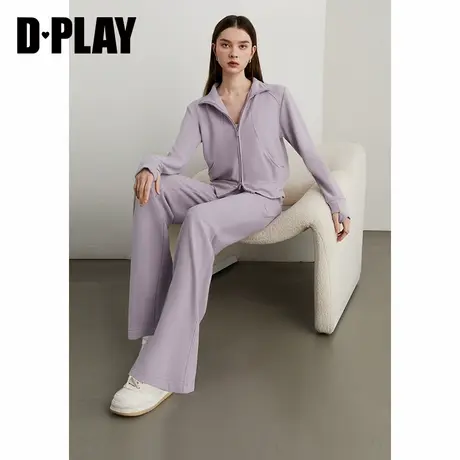 DPLAY年冬季新款休闲紫色高腰宽松运动卫裤两件套套装长裤女商品大图