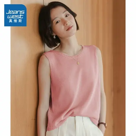 XB真维斯女装针织衫2025春季新款无袖背心打底衫圆领套头衫上衣女商品大图