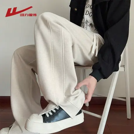 回力开衩星空纹裤子男士春秋季2025新款宽松直筒青少年阔腿休闲裤商品大图