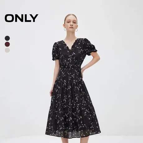 ONLY2025夏季新款法式显瘦V领收腰泡泡袖碎花裙中长裙连衣裙女商品大图
