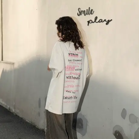 YEP美式复古字母印花短袖t恤女夏季新款潮牌纯棉半袖宽松情侣上衣图片