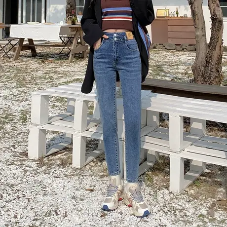 KZ真维斯修身弹力牛仔裤子女小脚高腰春秋季法棍烟管裤2025年新款商品大图