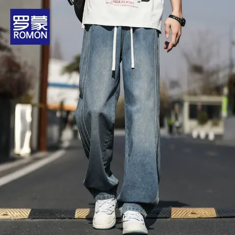 罗蒙男士牛仔裤夏季宽松直筒男裤薄款2025新款美式潮牌休闲裤子男商品大图