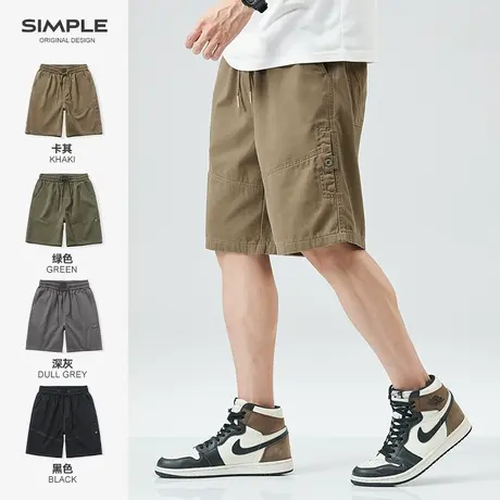 hansca 美式复古休闲短裤男夏季潮牌大码宽松直筒纯棉工装5分裤男商品大图