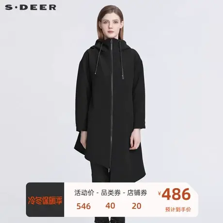 sdeer圣迪奥女装抽绳连帽飘带拼接不规则长款外套S22181702🦗商品大图