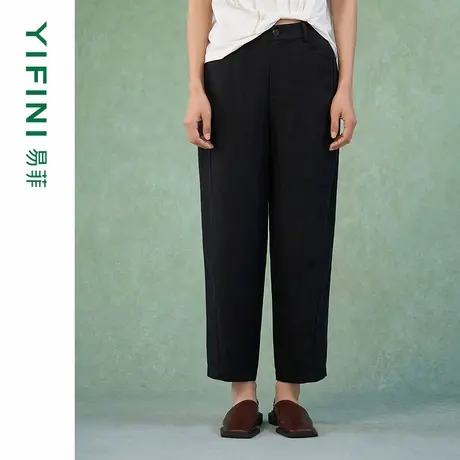 [专柜同款]Yifini/易菲人字纹天丝麻混纺休闲九分裤女百搭小脚裤商品大图