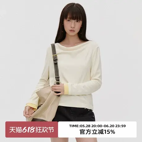 omont蛋挞家 气质荡领长袖T恤2025春季宽松设计感慵懒风通勤上衣商品大图
