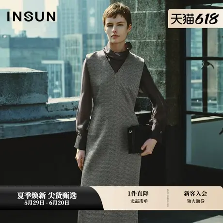 INSUN恩裳冬通透感灯笼袖铜氨丝半高领衬衫商品大图