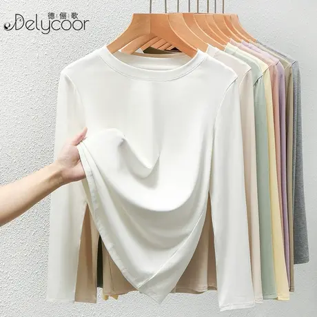 白色圆领长袖T恤女2025春夏短袖优可丝内搭打底衫纯色基础款上衣图片