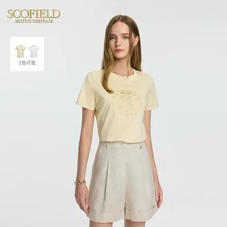 Scofield女装设计感刺绣短袖T恤圆领含桑蚕丝2025夏季新品图片