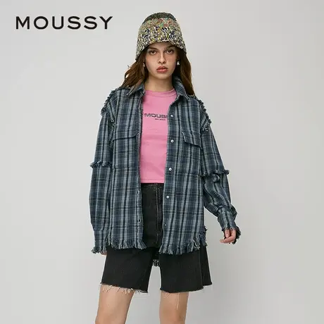 MOUSSY 夏季新品美式校园风做旧流苏宽松格子衬衫女010HAS30-8041商品大图