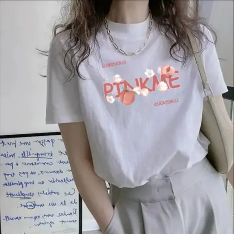 爆款纯棉白色短袖t恤女2025新款夏季宽松设计感上衣圆领半袖体恤图片