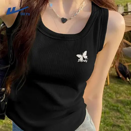 回力黑色背心吊带女2025新款夏季纯欲风修身显瘦辣妹舒适无袖t恤A商品大图
