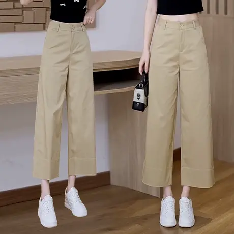 冰丝九分阔腿裤女夏季薄款高窄版直筒裤高腰显瘦垂感宽松休闲裤商品大图