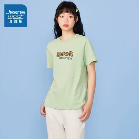 YD真维斯女装宽松上衣2025春夏新款 时尚可爱印花圆领纯棉T恤衣服商品大图