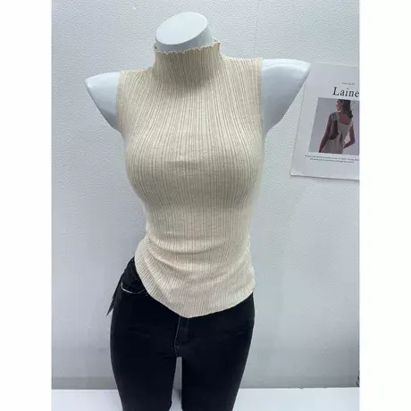 气质好穿搭~简约性感女人味半高领针织衫上衣紧身无袖背心秋冬装商品大图